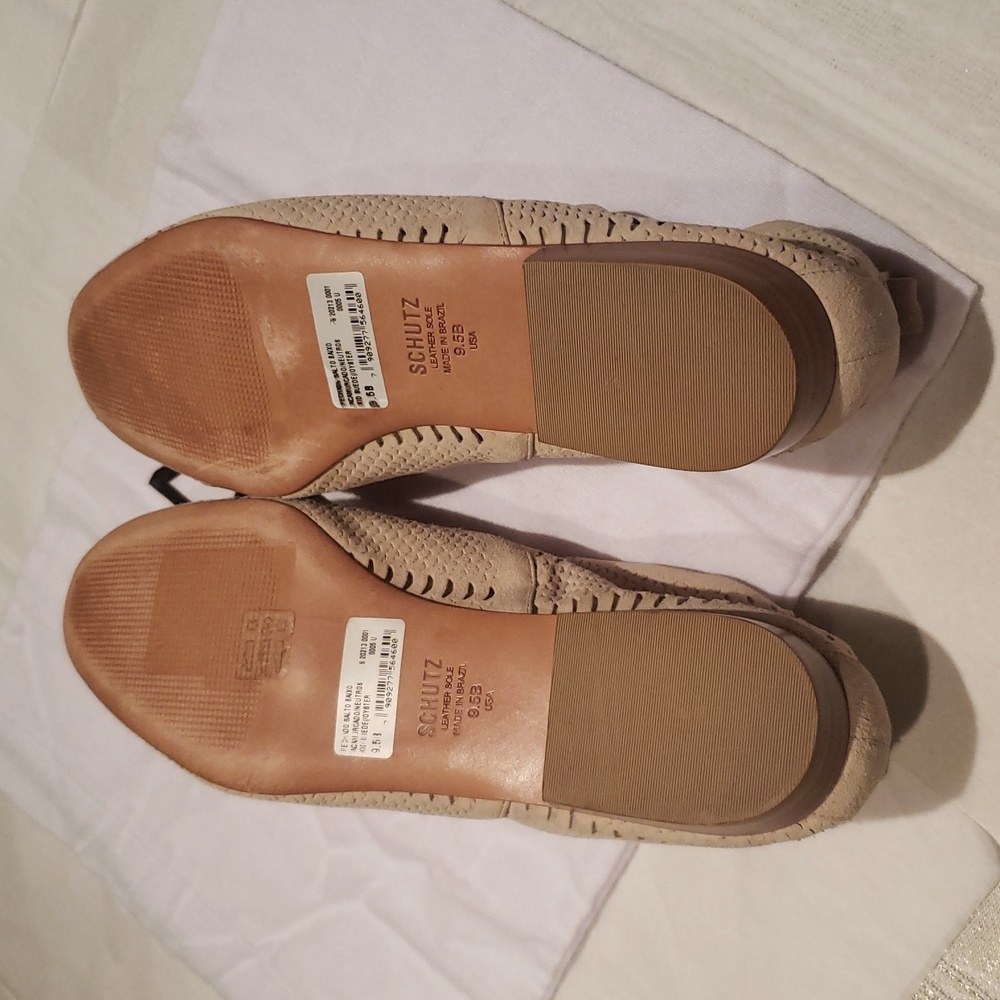 SCHUTZ New Perforated Leather Lace Up Flats Oxfords Comfort Nude Tan Women's - Picture 6 of 16